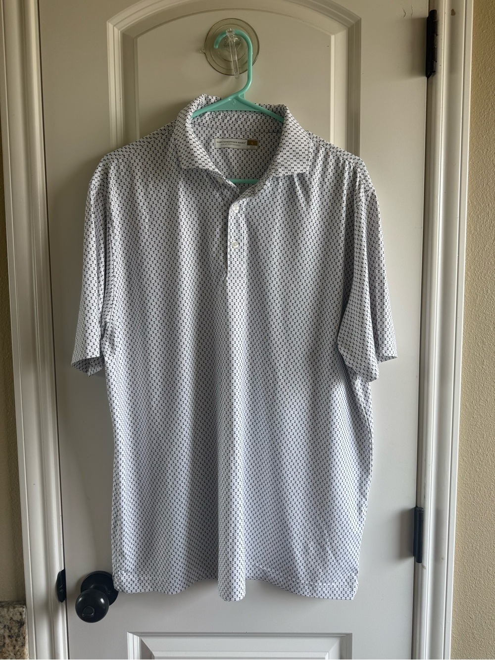 Hart Schaffner Marx Men's White Polo with Navy Micro Pattern